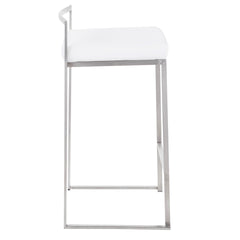 Fuji Contemporary Stackable Counter Stool in Stainless Steel with White Velvet Cushion by LumiSource - Set of 2