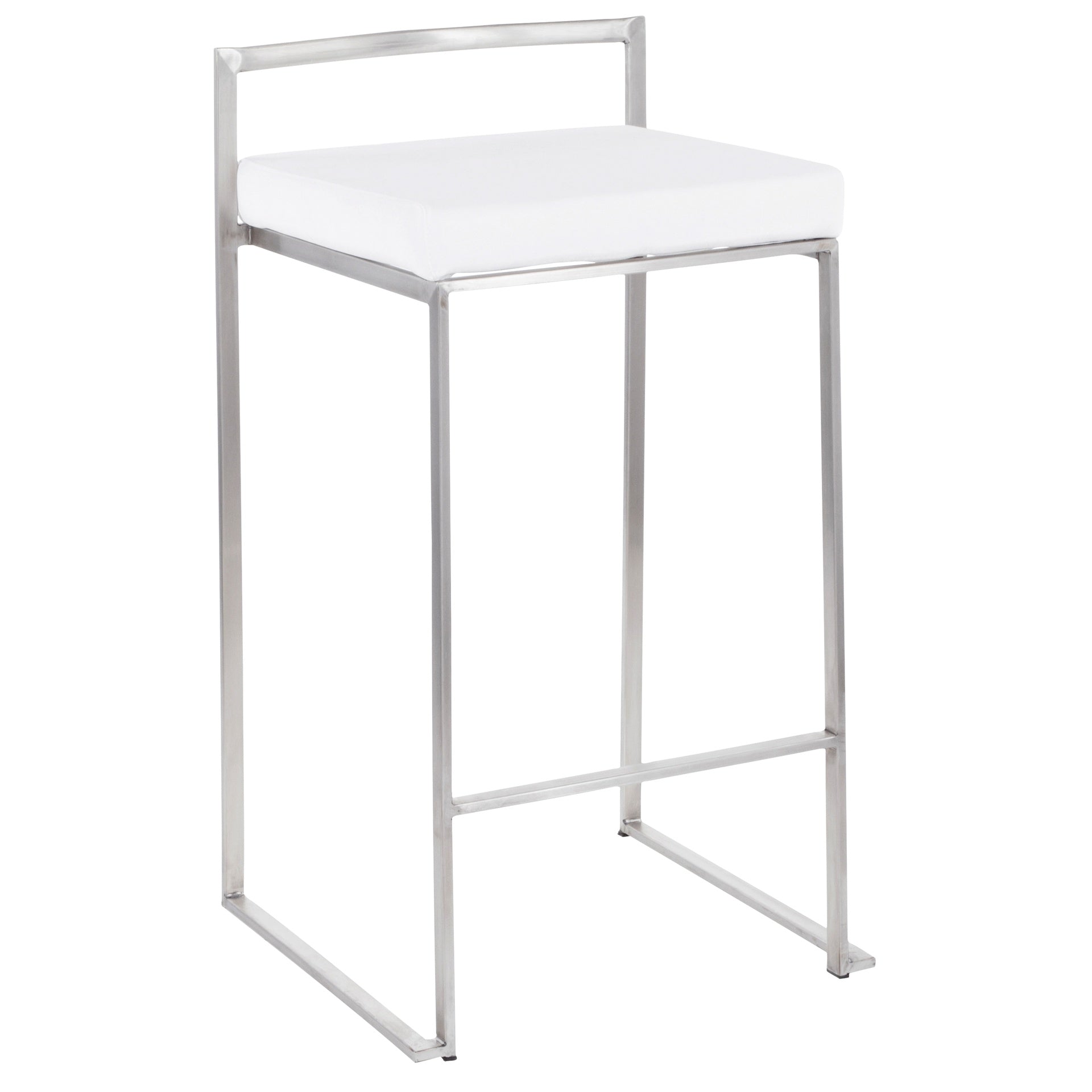 Fuji Contemporary Stackable Counter Stool in Stainless Steel with White Velvet Cushion by LumiSource - Set of 2