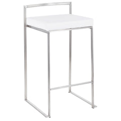 Fuji Contemporary Stackable Counter Stool in Stainless Steel with White Velvet Cushion by LumiSource - Set of 2