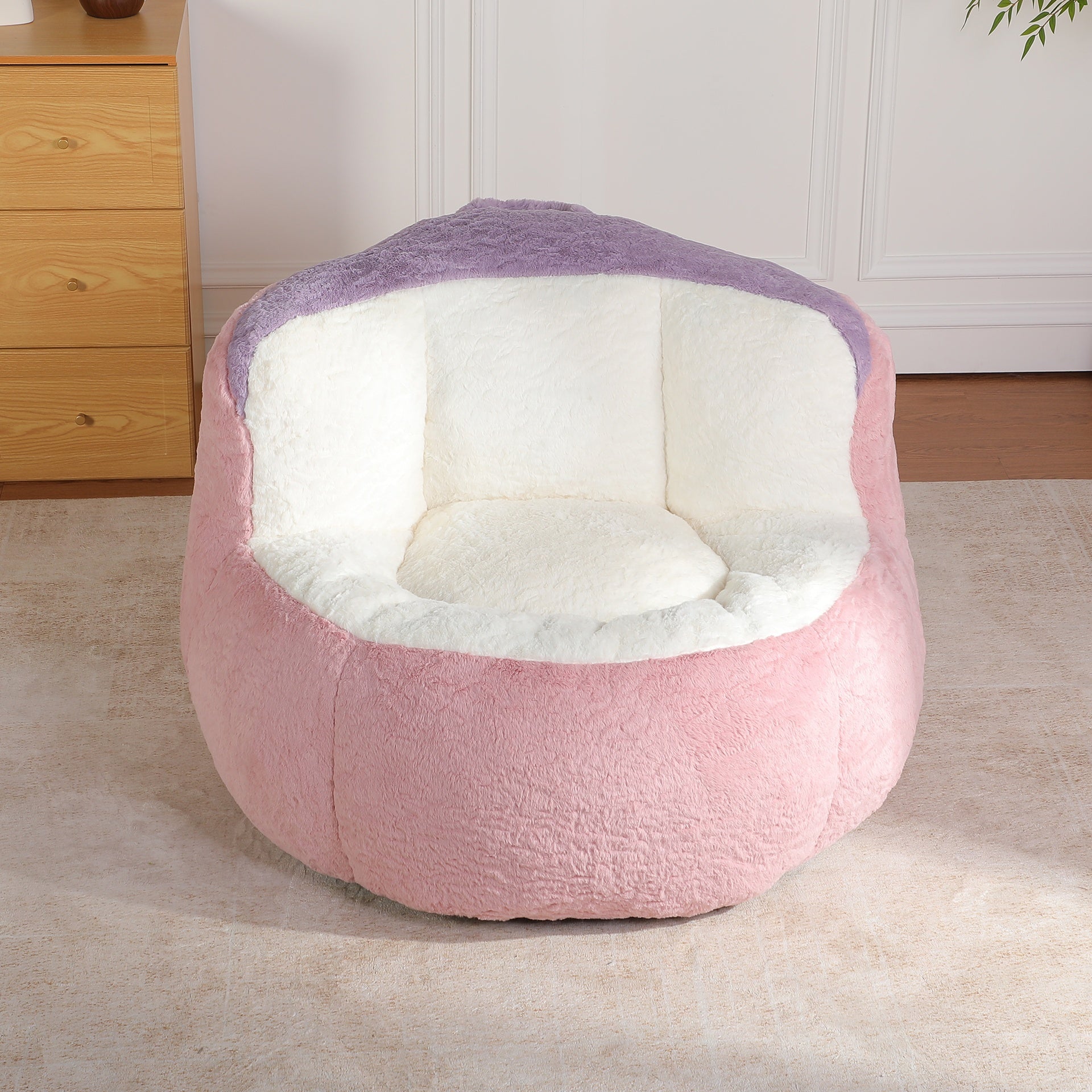 Oversized Bean Bag Chairs,Multicolor Faux Fur Couch Filled with Shredded Sponge,Large Lounger Sofa For Living Room,No Assembly Required , Pink+White+Purple
