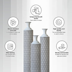 Metal Floor Vases Set of 3 (33.85/29.13/24.81in) - Semi-Handcrafted Geometric Pattern Tall Metal Vases for Home Decor, Living Room/Office Decor, Ideal Mothers Day Gift