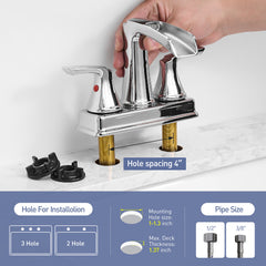 Chrome Bathroom Faucet - 4 Inch Centerset Waterfall Faucet With 2 Handles, 360 Degree Swivel Spout, 3 Hole Sink, Pop Up Drain