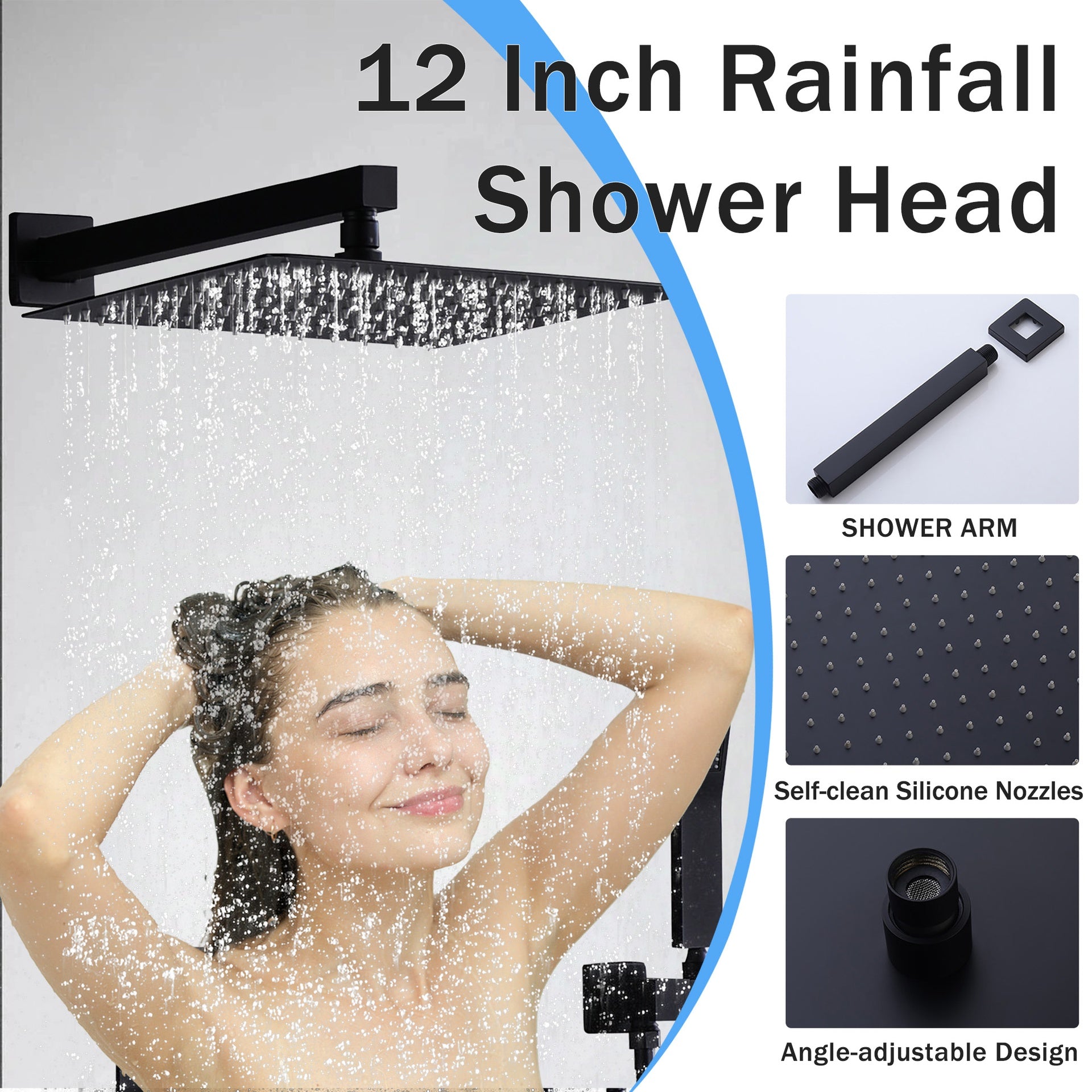 Black Shower System with Tub Spout, All Metal Tub Shower Faucet Set with 12" Rain Shower Head and Handheld Spray combo, Wall Mounted Tub Shower Systems with Valve and Trim Kit, Matte Black