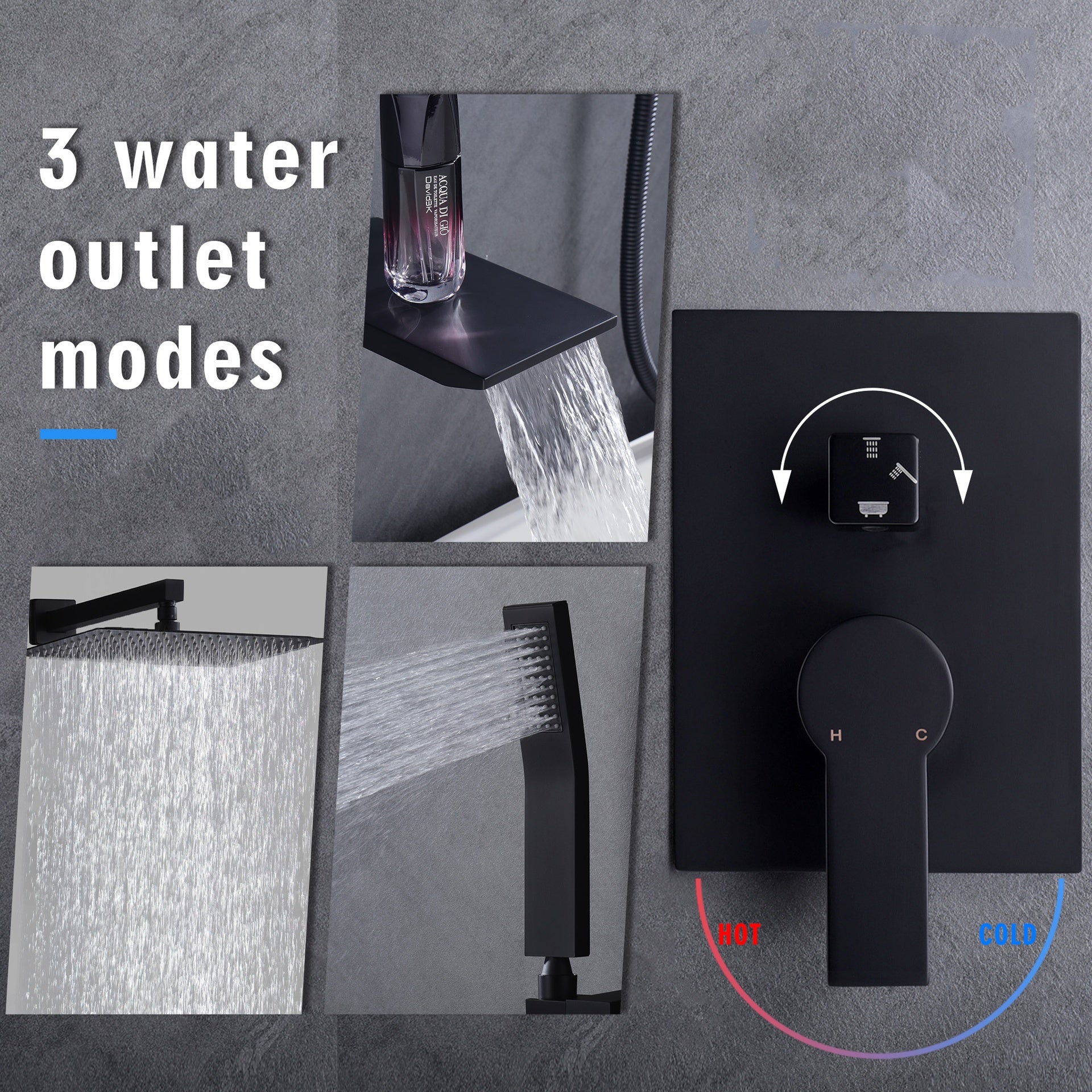 Black Shower System with Tub Spout, All Metal Tub Shower Faucet Set with 12" Rain Shower Head and Handheld Spray combo, Wall Mounted Tub Shower Systems with Valve and Trim Kit, Matte Black