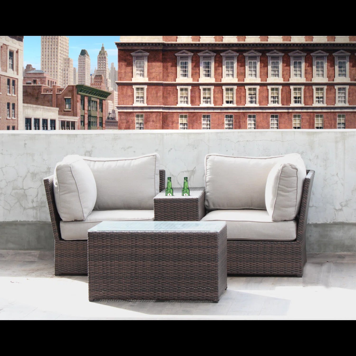 Fully Assembled 2-Piece Outdoor Rattan Seating Group with Cushions