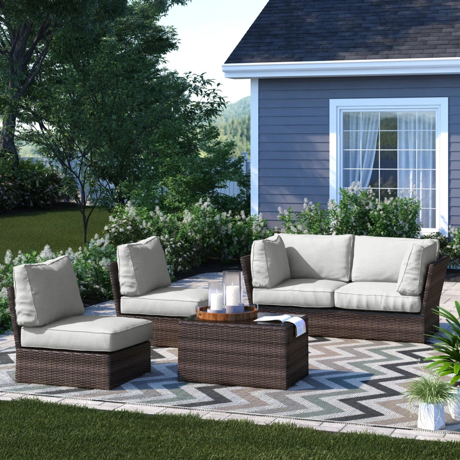 Fully Assembled Outdoor Wicker Sofa Set with Cushions – Seats 4