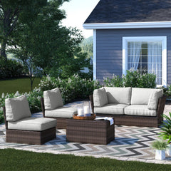 Fully Assembled Outdoor Wicker Sofa Set with Cushions – Seats 4