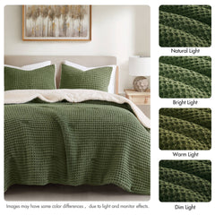 2 Pieces Twin Waffle Knit Chenille Comforter Set,Olive