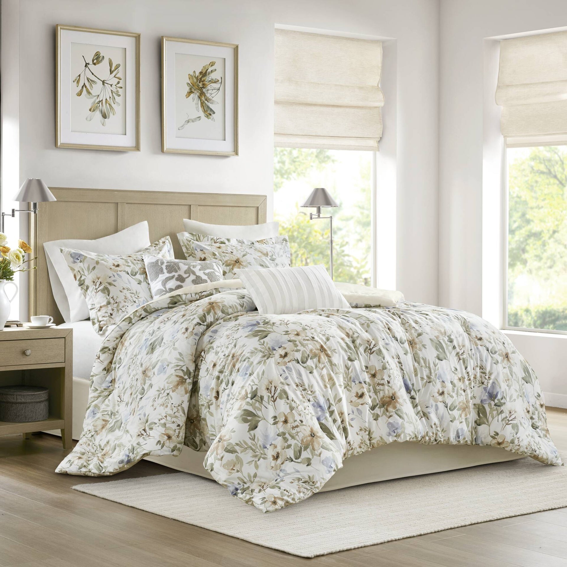6PCS Queen Cotton Sateen Print Oversized Comforter Set