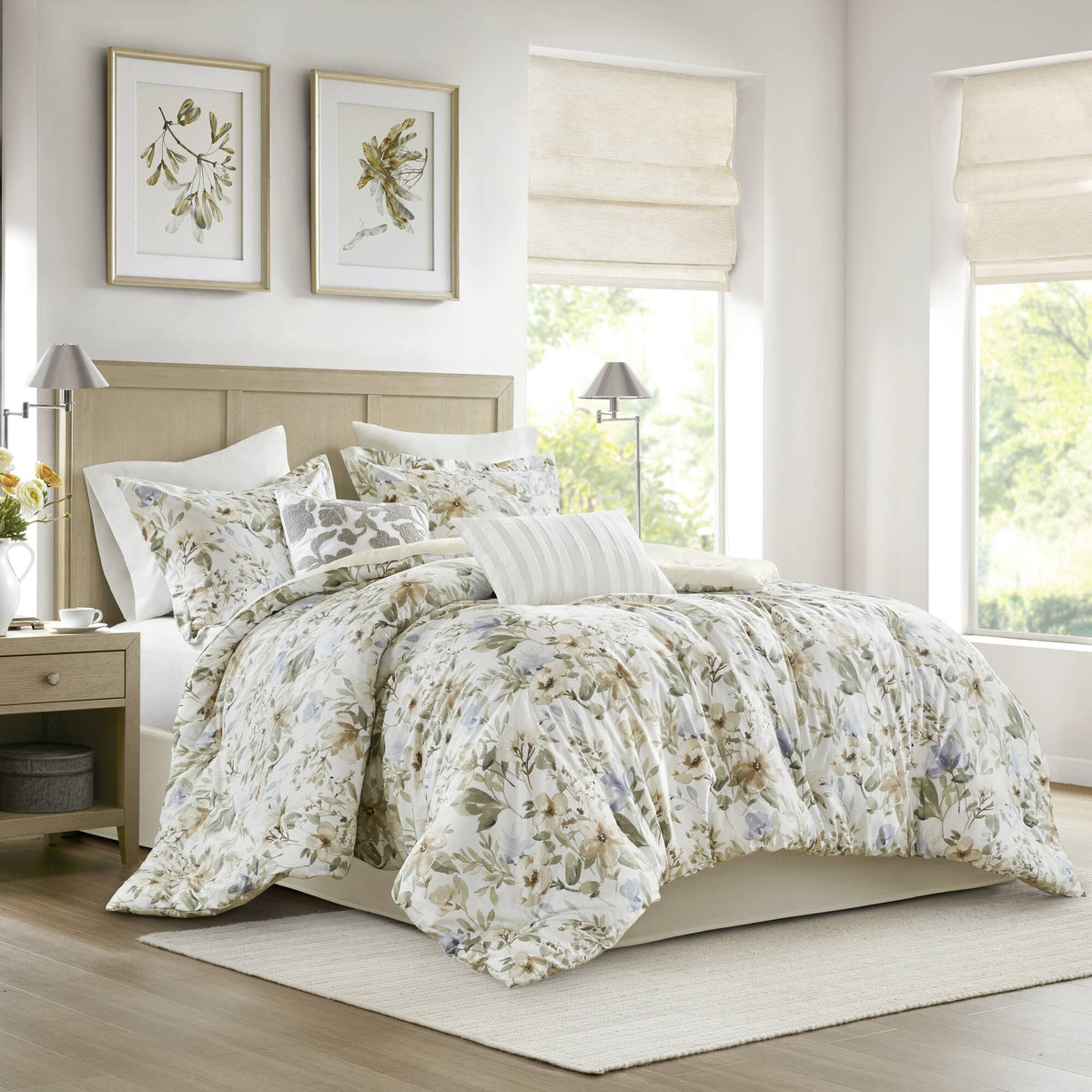 6PCS Queen Cotton Sateen Print Oversized Comforter Set