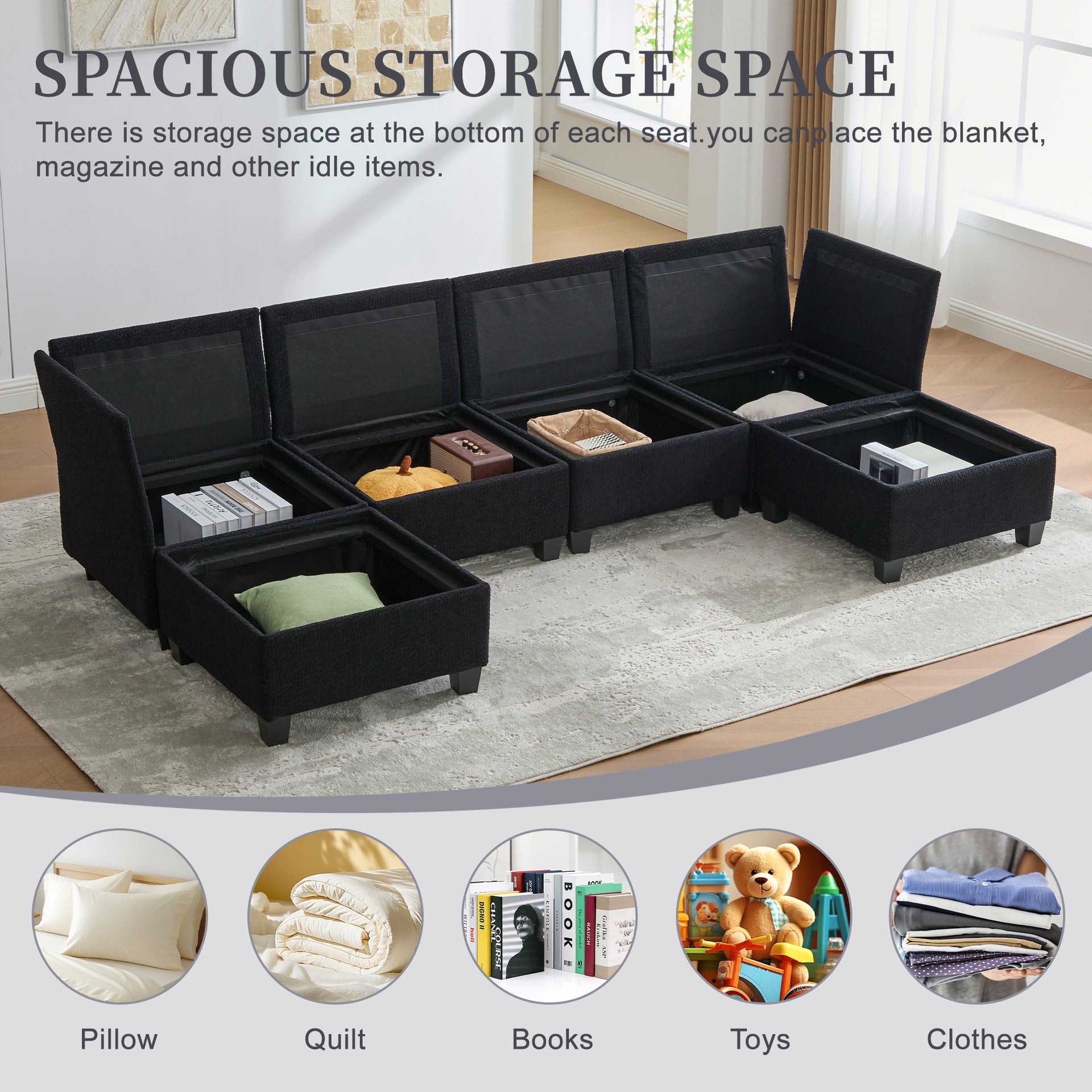 UNITED WE WIN Modular Sectional Sofa: Freely Combinable 6-Seat Convertible Sectionals with Chaise, U Shaped Oversized Sectional Couches with Storage Ottoman for Home Apartment Office