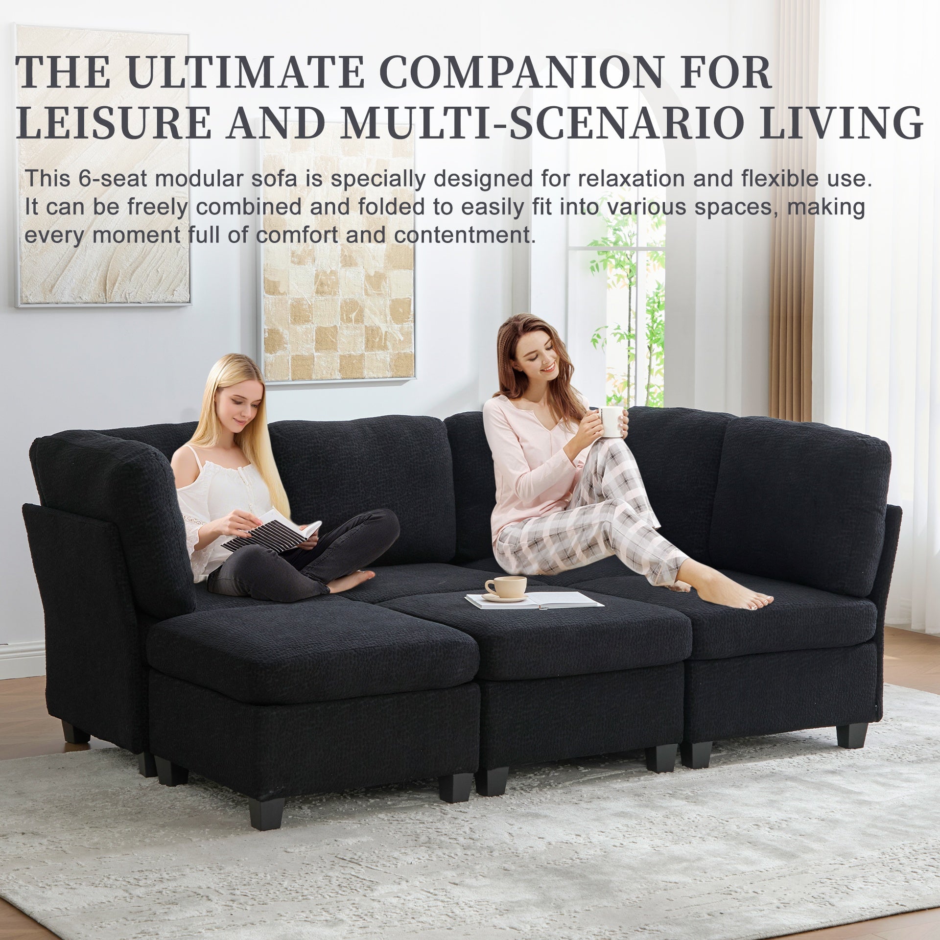 UNITED WE WIN Modular Sectional Sofa: Freely Combinable 6-Seat Convertible Sectionals with Chaise, U Shaped Oversized Sectional Couches with Storage Ottoman for Home Apartment Office