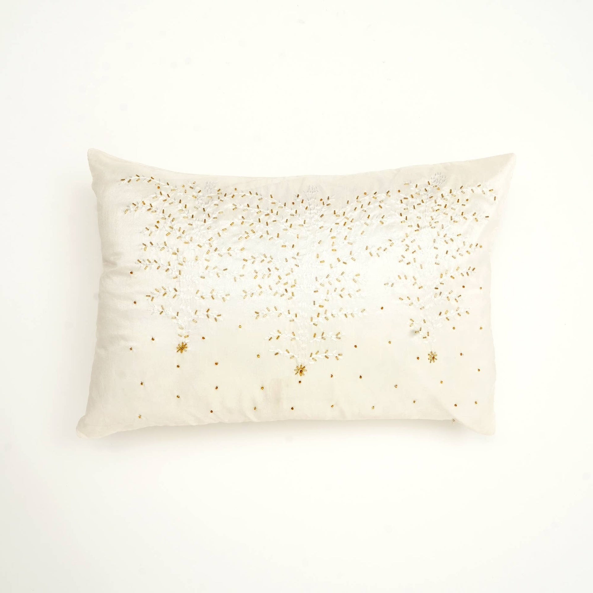 100% Polyester Ivory Lumber Pillow with Embroidery & Bead Work – Soft & Stylish Accent-24X16"