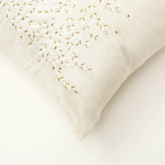 100% Polyester Ivory Lumber Pillow with Embroidery & Bead Work – Soft & Stylish Accent-24X16"