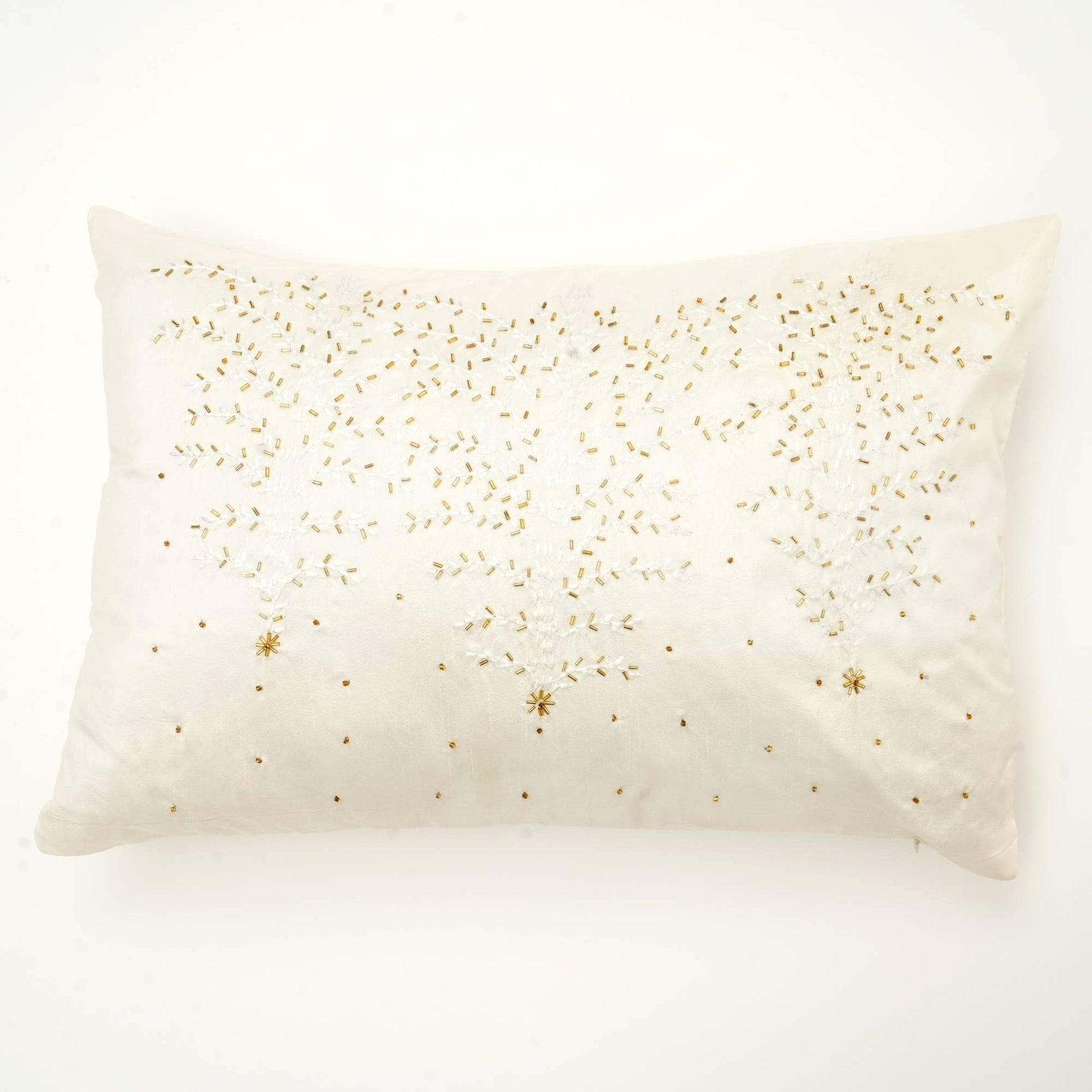 100% Polyester Ivory Lumber Pillow with Embroidery & Bead Work – Soft & Stylish Accent-24X16"