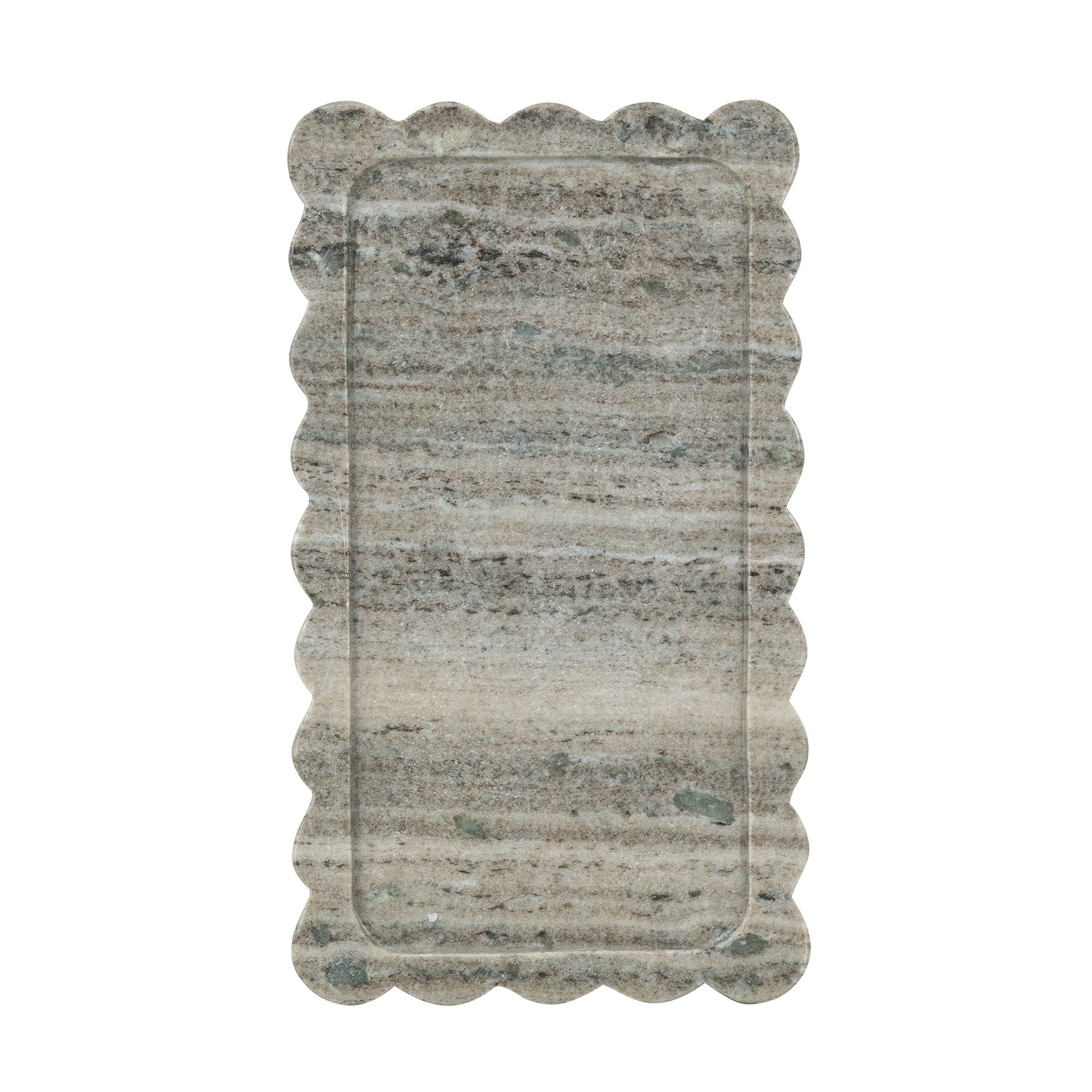 14x8" Scalloped Marble Tray with Natural Gray Finish