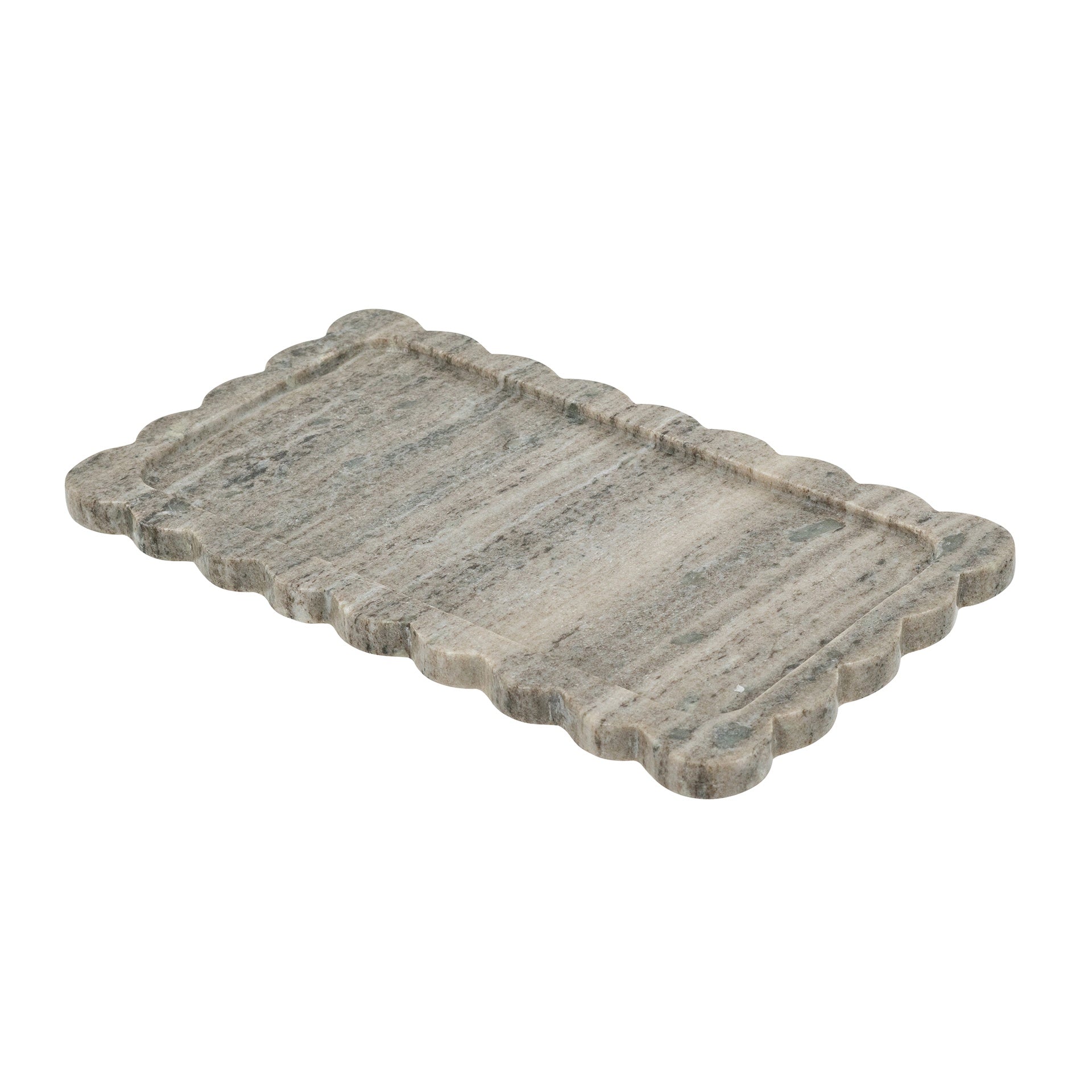 14x8" Scalloped Marble Tray with Natural Gray Finish