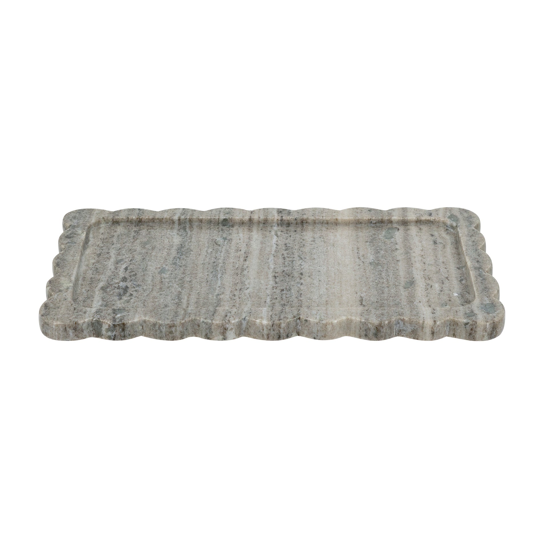 14x8" Scalloped Marble Tray with Natural Gray Finish