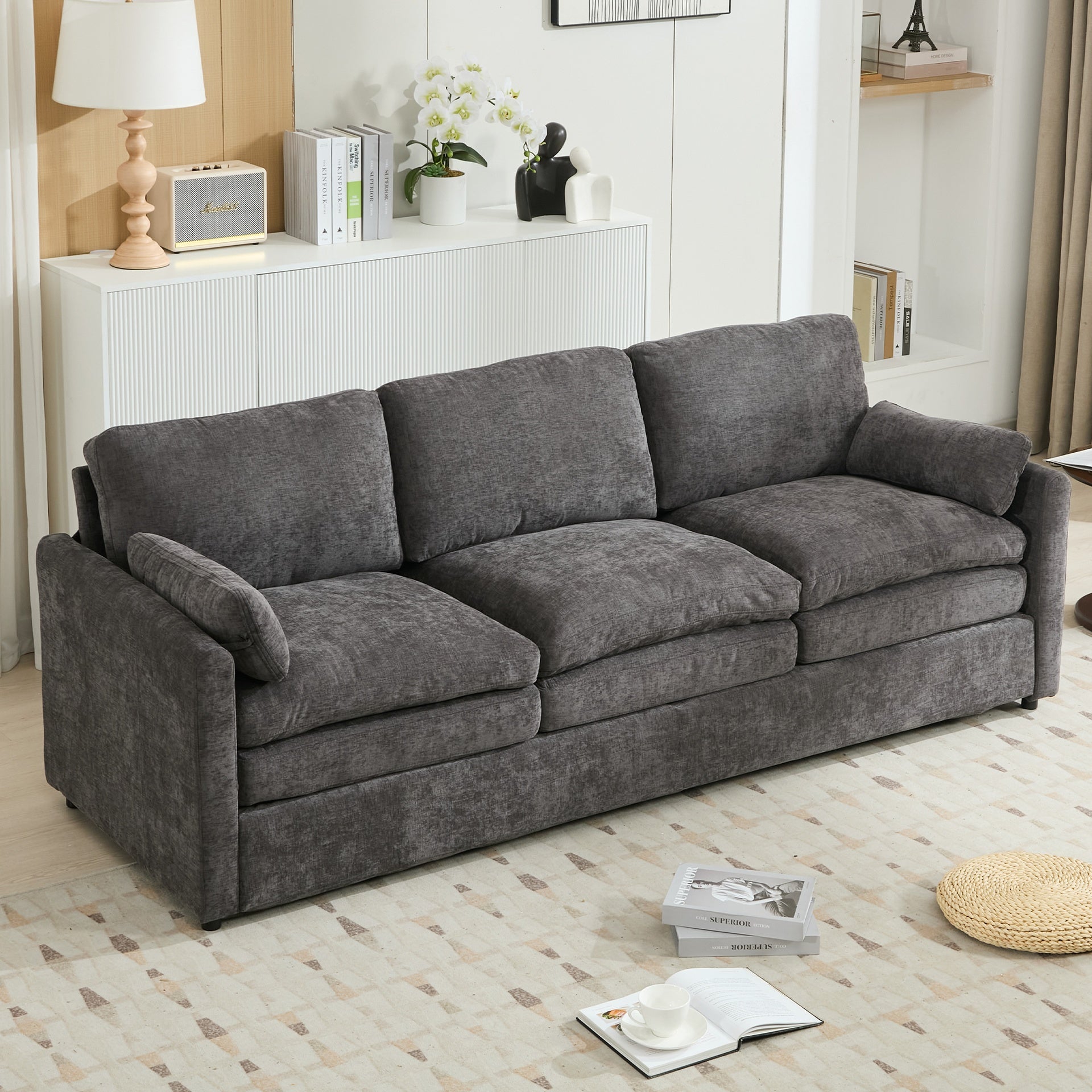 89"  Cozy Upholstered 3-seater Sofa Oversized Comfy Cloud Sofa Double Cushion 3-seater Sofa Plush Cushion Sofa Couch for Living Room  Grey