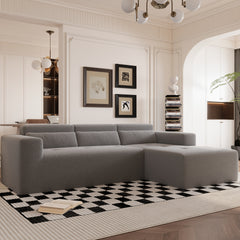 109'' Modern Modular Sectional Sofa, Teddy Fabric L Shaped Couch, 3 Seat Corner Sofa Couch, Modern Upholstered Couch with Chaise & Pillows for Living Room Apartment, No Assembly Required