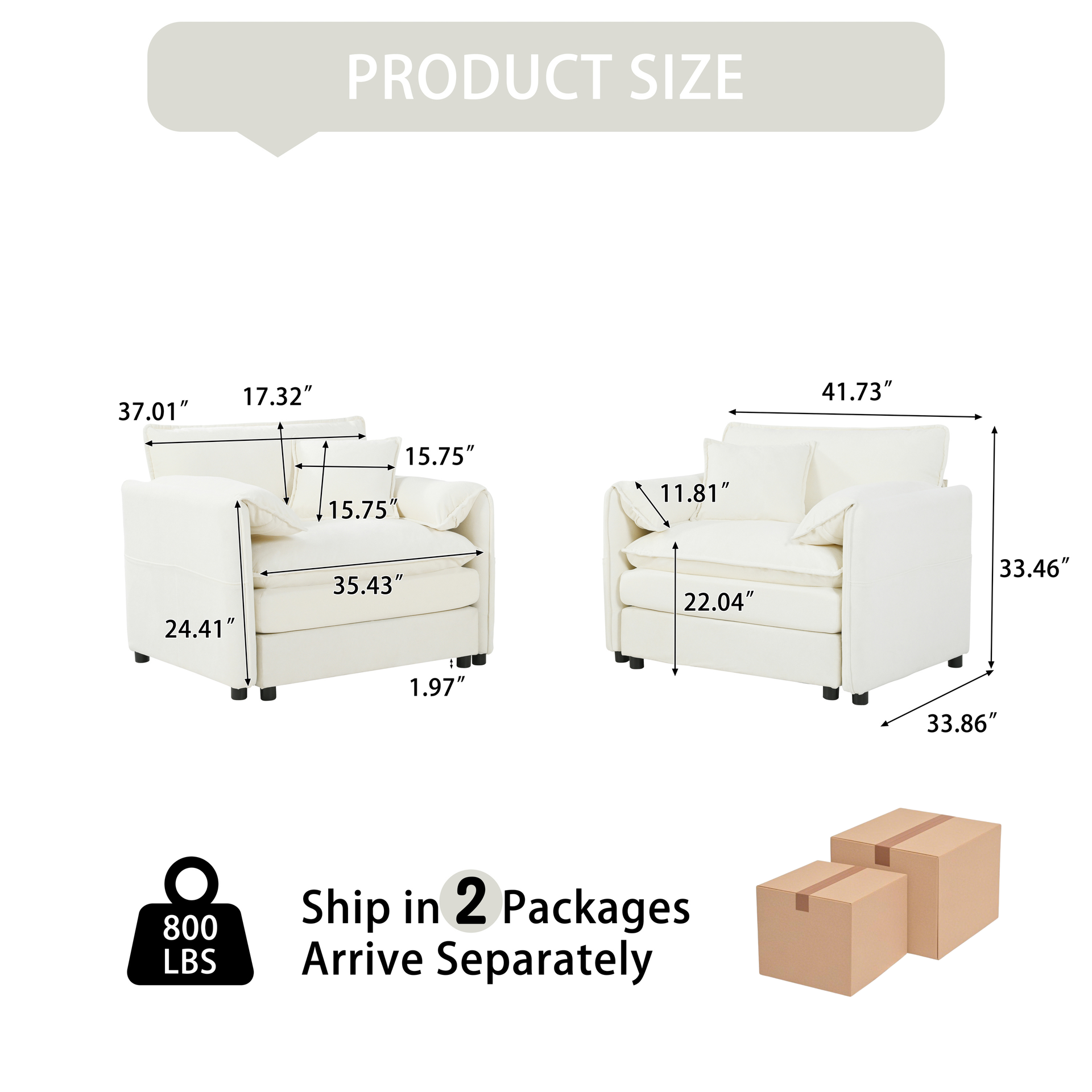 Oversized Chenille Oversized Accent Chair Set of 2, Comfy Single Sofa Chair with Large Seat , Modern Armchair Reading Chairs for Bedroom, Living Room,Chenille,Beige