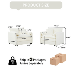 Oversized Chenille Oversized Accent Chair Set of 2, Comfy Single Sofa Chair with Large Seat , Modern Armchair Reading Chairs for Bedroom, Living Room,Chenille,Beige