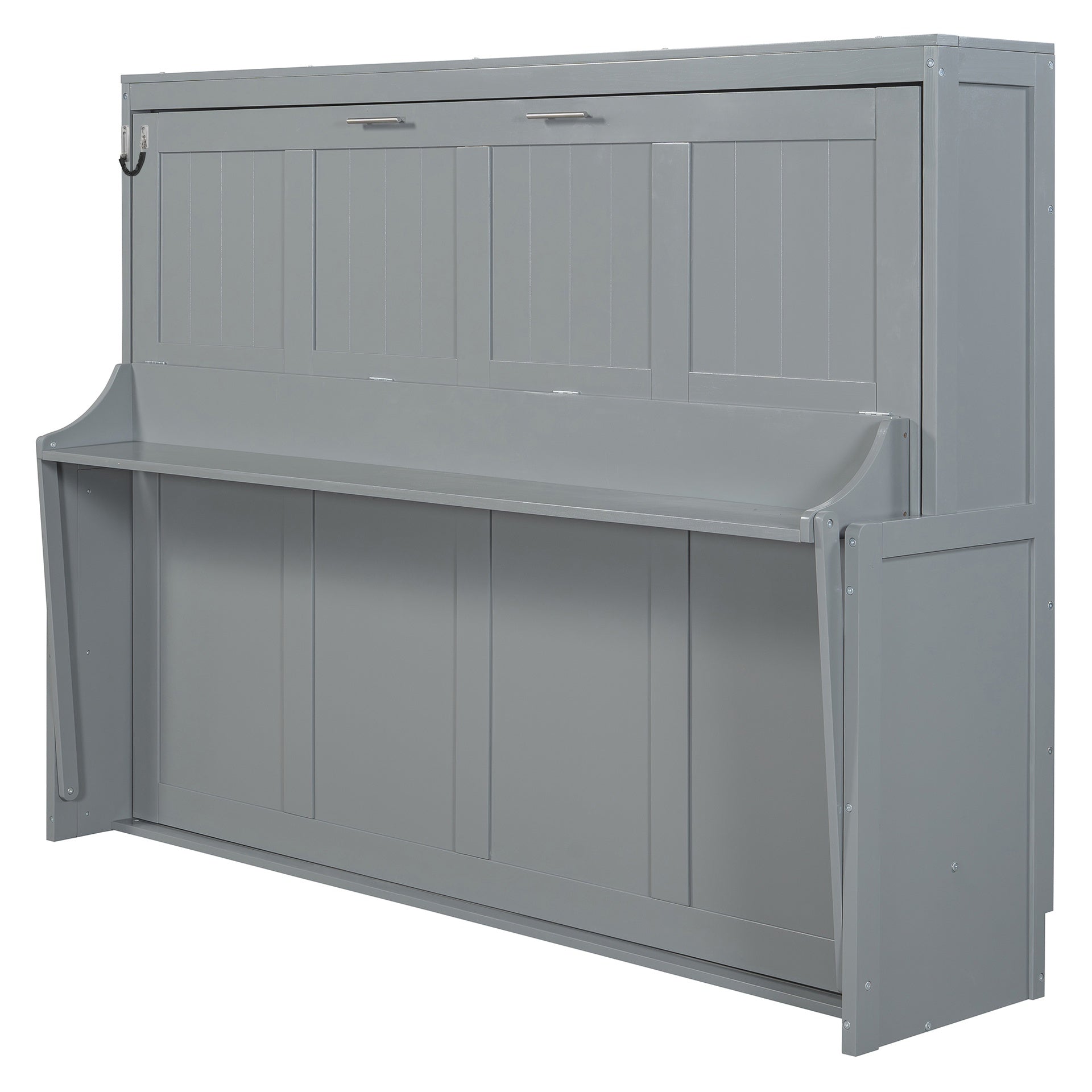 Queen Size Murphy Bed with Hydraulic Lift & Desk Design, Gray