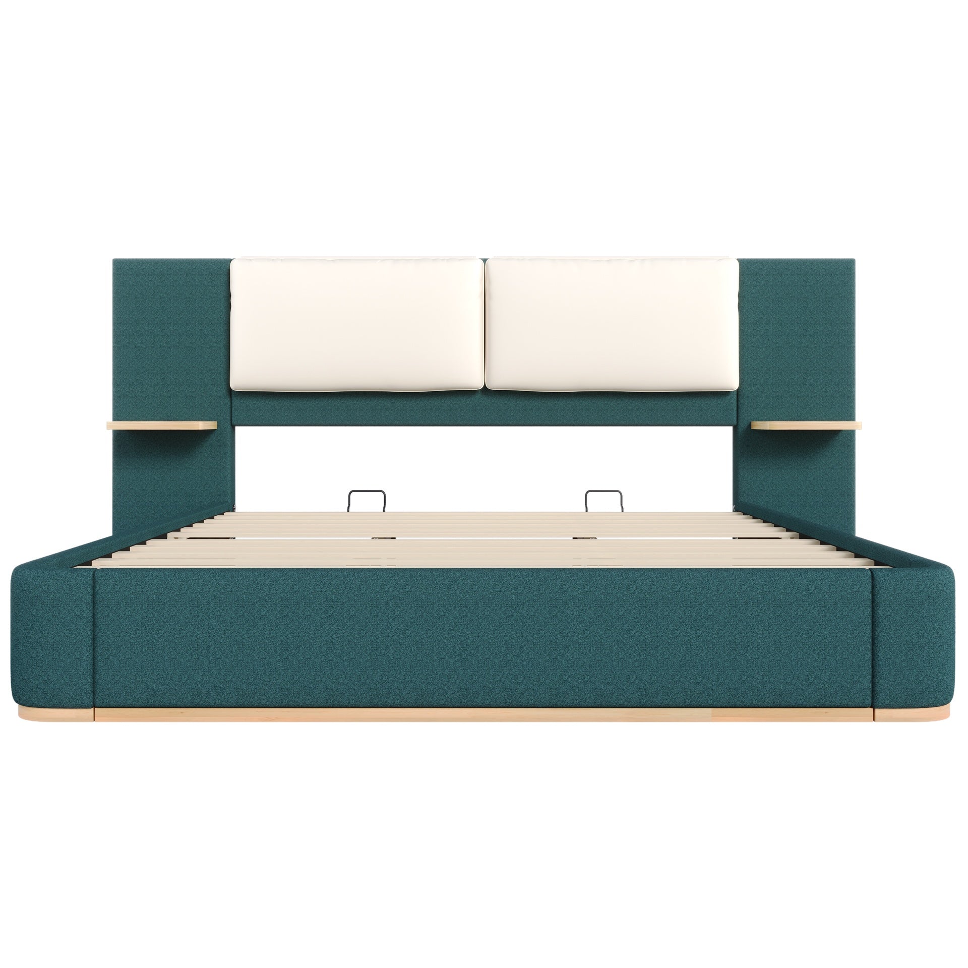 King Size Upholstered Platform Bed with Panel, Platform Bed Frame with Anti-Collision Soft Rounded Corners, Stable and Solid, No Box Spring Needed, Easy Assembly, Green