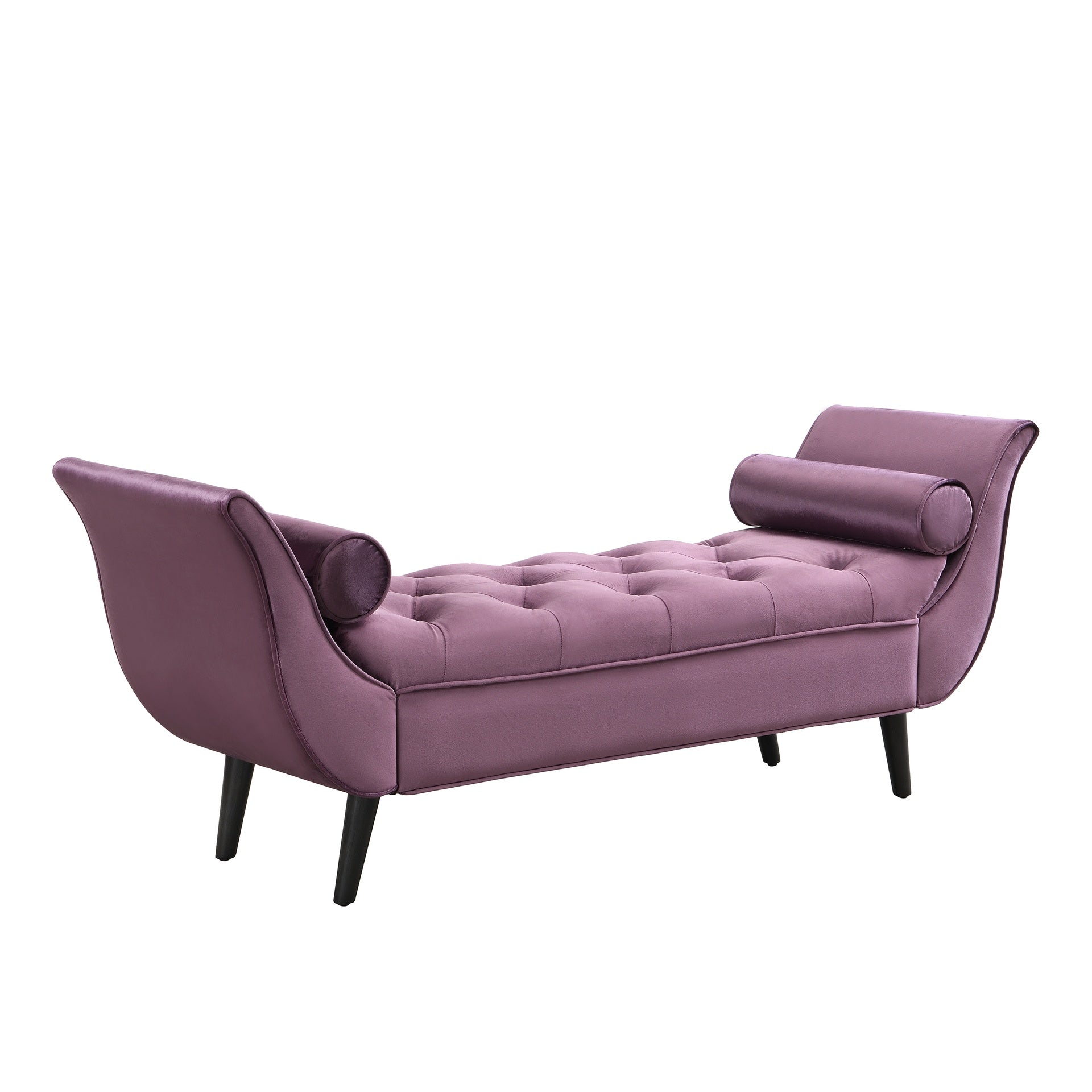 Upholstered Velvet Bench, End of Bed Bench with 2 Pillows, Upholstered Button Tufted Ottoman,Footstool with Rolled Arms, Foot Rest with Solid Wood Legs, for Entryway, Living Room ,Dining Room,Purple