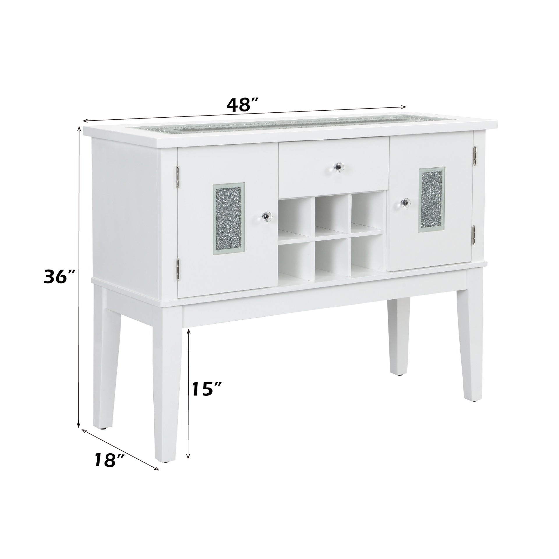Elizaveta Faux Crystal Diamonds & White High Gloss Finish Server