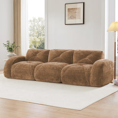 110''Boneless Sofa With Tufted,Soft Velvet  Fabric,Modular Sectional Sofa Couches,32D High Density Sponge,Anti-Slip Design,Ergonomic Design Bottom,No Assembly Required,For Study,Home Theater,Camel