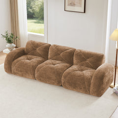 110''Boneless Sofa With Tufted,Soft Velvet  Fabric,Modular Sectional Sofa Couches,32D High Density Sponge,Anti-Slip Design,Ergonomic Design Bottom,No Assembly Required,For Study,Home Theater,Camel