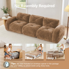 110''Boneless Sofa With Tufted,Soft Velvet  Fabric,Modular Sectional Sofa Couches,32D High Density Sponge,Anti-Slip Design,Ergonomic Design Bottom,No Assembly Required,For Study,Home Theater,Camel