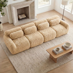 149'' Soft And Fluffy Plush Fabric,Boneless Sofa,32D High Density Sponge Ergonomic Design,Full-compression Vacuum Packaging,Free Combination Buckle Connection For Bedroom,Home Theater,Light Khaki