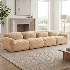 149'' Soft And Fluffy Plush Fabric,Boneless Sofa,32D High Density Sponge Ergonomic Design,Full-compression Vacuum Packaging,Free Combination Buckle Connection For Bedroom,Home Theater,Light Khaki