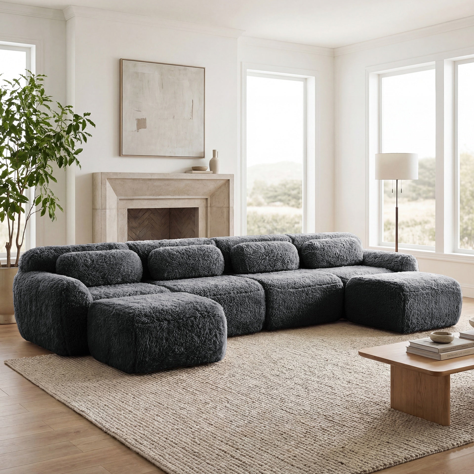 U-shaped Boneless Sofa 32D High Density Sponge Bottom Anti-Slip Design No Assembly Required Ergonomic Design Free Combination Full-compression Vacuum Packaging For Living Rooms,Studies,Dark Grey