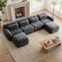 U-shaped Boneless Sofa 32D High Density Sponge Bottom Anti-Slip Design No Assembly Required Ergonomic Design Free Combination Full-compression Vacuum Packaging For Living Rooms,Studies,Dark Grey