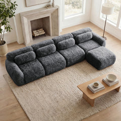 L-shaped Soft And Fluffy Plush Fabric,Modular Sectional Sofa Couches,32D High Density Sponge Bottom Anti-Slip Design,Free Combination Buckle Connection,No Assembly Required,For Living Rooms,Dark Grey