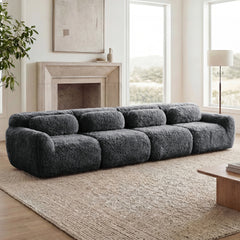 149'' Soft And Fluffy Plush Fabric,Boneless Sofa,32D High Density Sponge Ergonomic Design,Full-compression Vacuum Packaging,Free Combination Buckle Connection For Bedroom,Study,Home Theater,Dark Grey