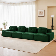 153" Modern Modular Sectional Sofa for Living Room, Corduroy Fabric,4-Seater Couch with Deep Seat, Pearl-like piping, Tufted Design, Buckle connection, No Assembly, Anti-slip Design, Green