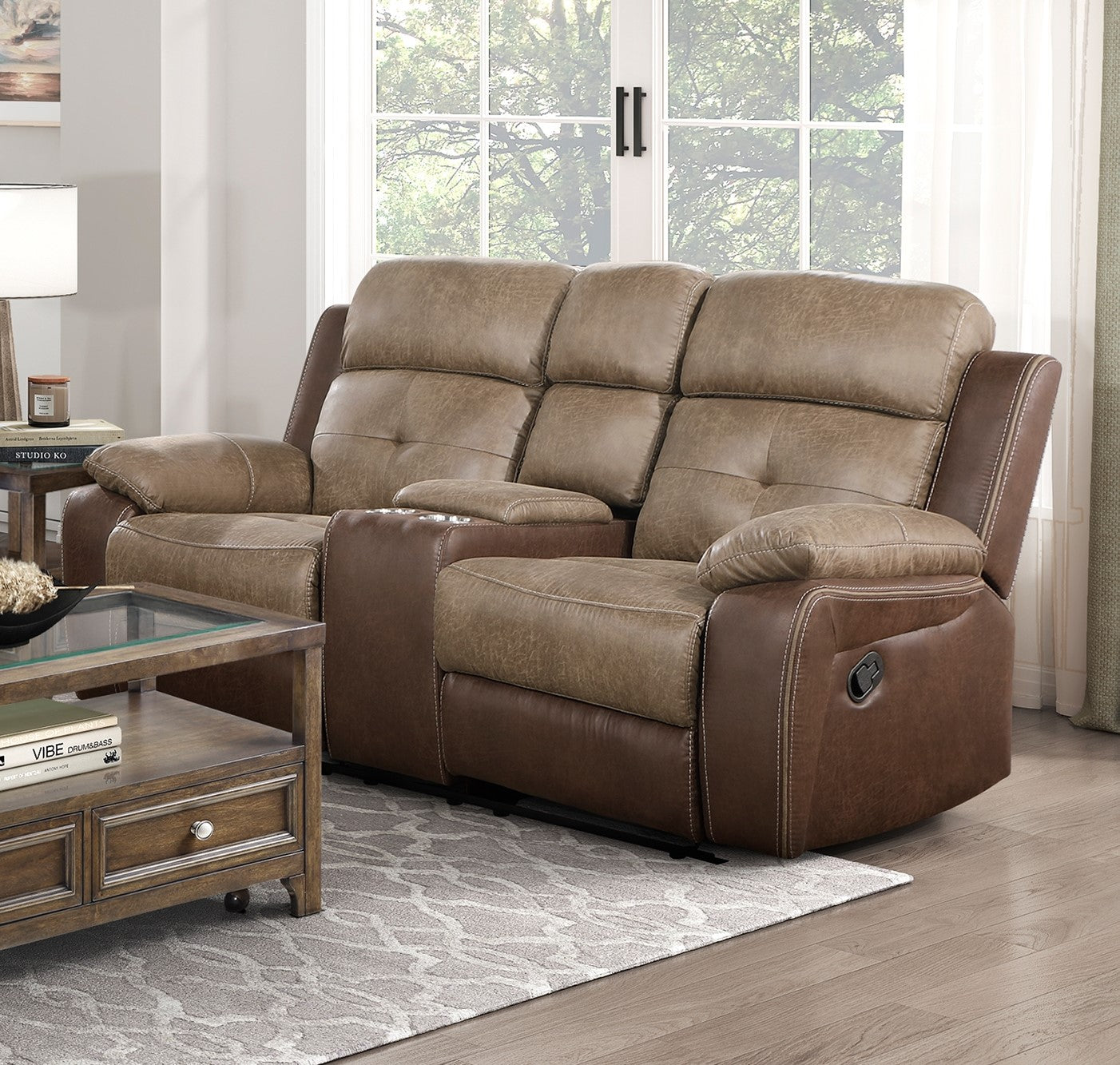 Plush Comfort Sofa Set 2pc Brown Microfiber Upholstered Tufted Details Reclining Sofa Loveseat Plush Arms Modern Living Room Furniture