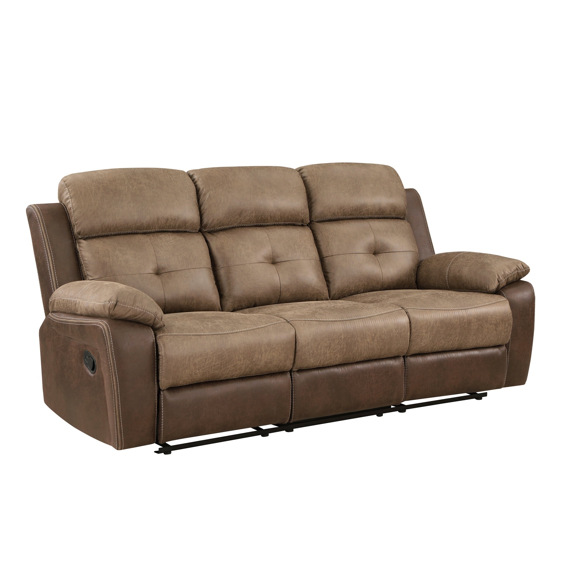 Plush Comfort Sofa Set 2pc Brown Microfiber Upholstered Tufted Details Reclining Sofa Loveseat Plush Arms Modern Living Room Furniture