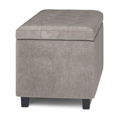 Cosmopolitan 34 inch Wide Storage Ottoman in Distressed Grey Taupe Vegan Leather