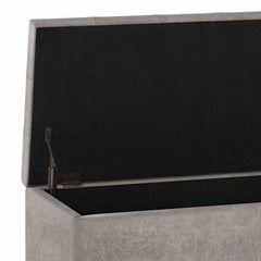 Cosmopolitan 34 inch Wide Storage Ottoman in Distressed Grey Taupe Vegan Leather