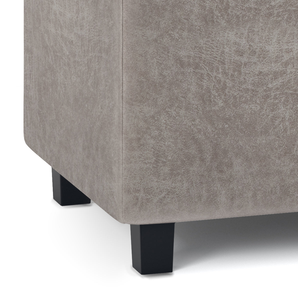 Cosmopolitan 34 inch Wide Storage Ottoman in Distressed Grey Taupe Vegan Leather