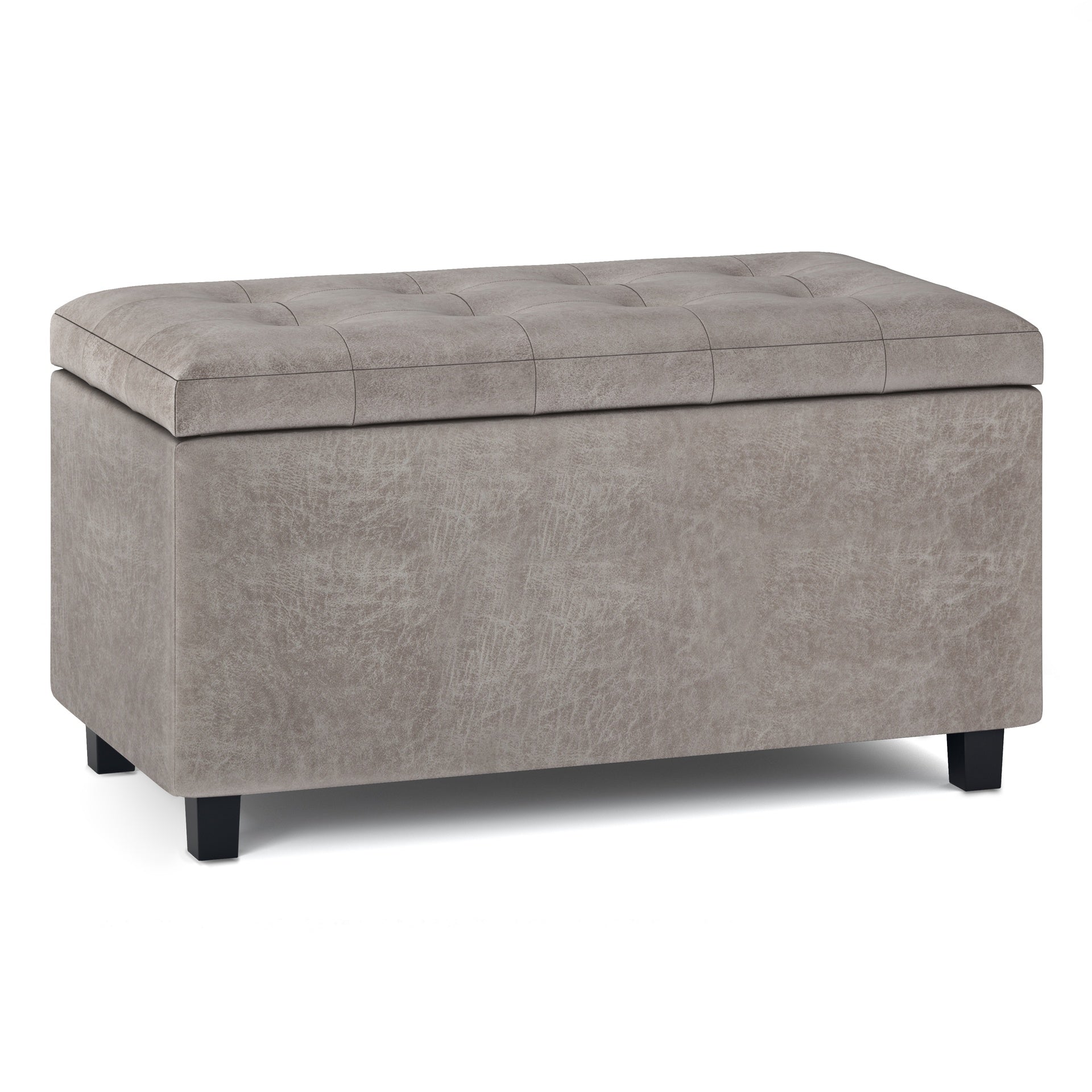 Cosmopolitan 34 inch Wide Storage Ottoman in Distressed Grey Taupe Vegan Leather