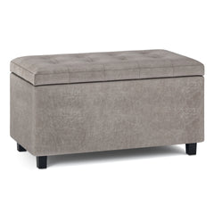 Cosmopolitan 34 inch Wide Storage Ottoman in Distressed Grey Taupe Vegan Leather