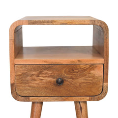 Solid Wood Mini Oak-ish Curve nightstand,1-Drawer, 1 Open-Slot, Brown