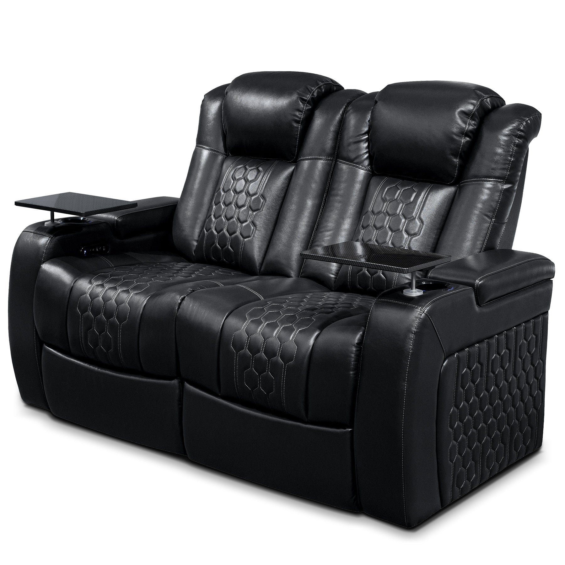 62.2"Power Recliner 2 PC Made WithTop-Grain Nappa,Fully Adjustable Relaxation,Smart Charging,Dynamic RGB LED Lighting,BLACK