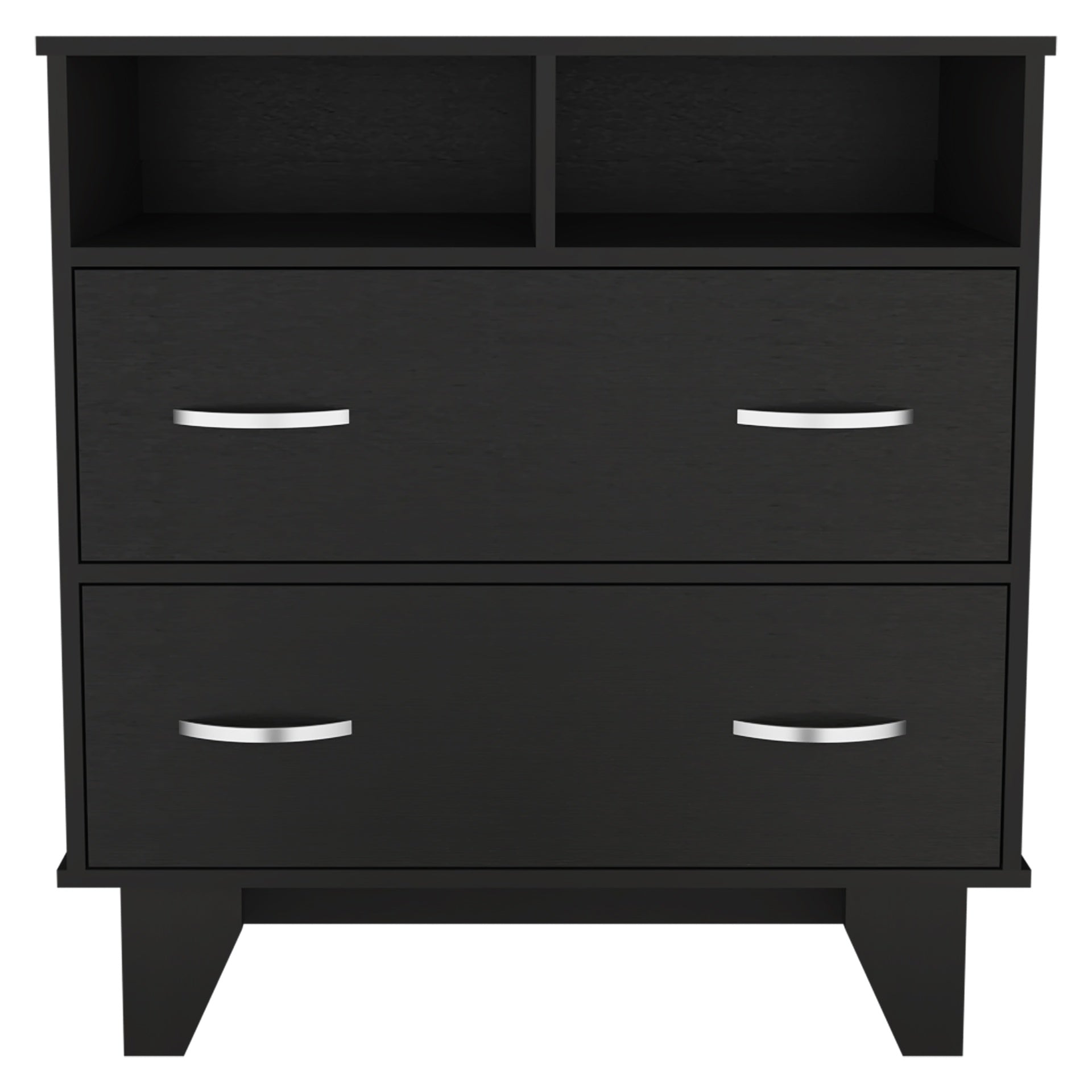 Portanova Two Drawer Dresser, Two Open Shelves, Superior Top,  Four Legs -Black